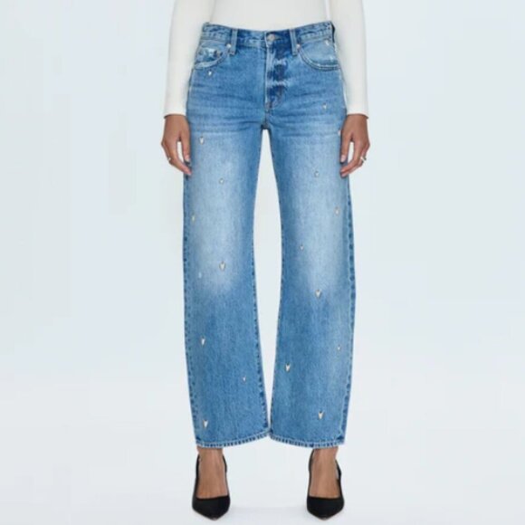 pistola Denim - NWT Pistola Lexi Confetti Heart Embroidered Bowed Straight Jeans | Size 28